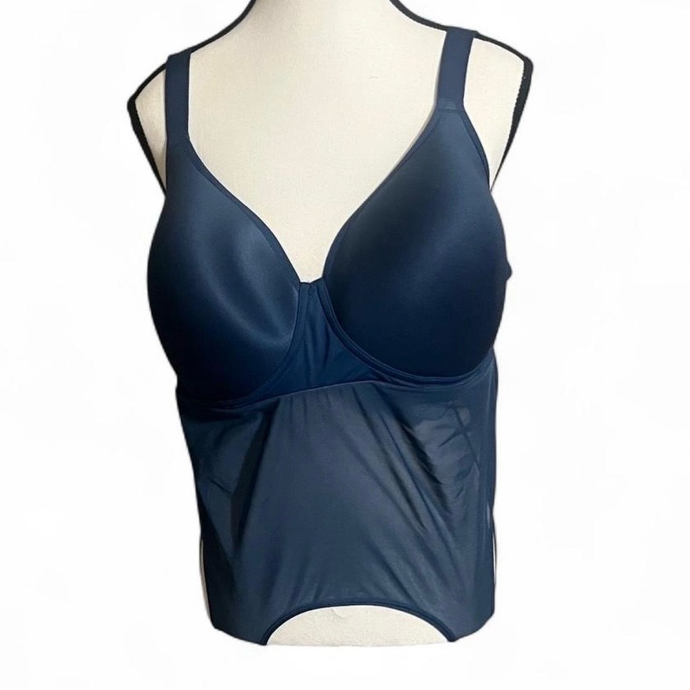 Adore Me Sports Bra Sz 42 D Blue Sheer Mesh High Compression